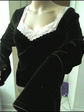 NWT Anthropologie BROWN Velvet Lace-Trim Long Sleeve Sleep Top SZ. XL